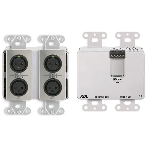 RDL DDS-BN40 Wall-Mounted Bi-Directional Mic/Line Dante Interface 4x2