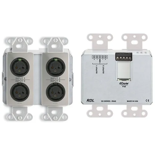 RDL DDS-RN40 Wall-Mounted Bi-Directional Mic/Line Dante Interface 4x2