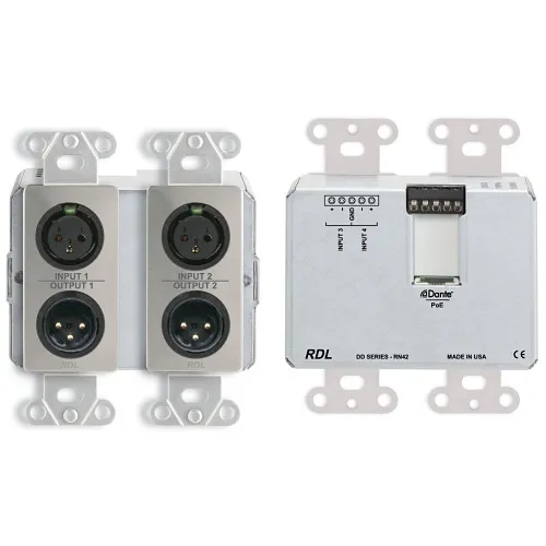 RDL DDS-RN42 Wall-Mounted Bi-Directional Mic / Line Dante Interface, 4x2, Stainless Steel