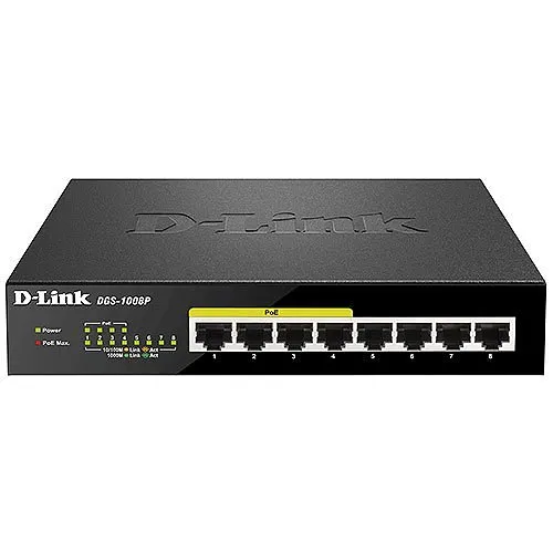 D-Link DGS-1008P 8-Port Gigabit Desktop Switch with PoE Ports, (Replaces DGS-1008G)