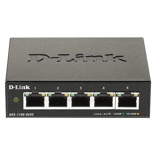 D-Link DGS-1100-05V2 5-Port Gigabit Smart Managed Switch, Web Managed, Cable Diagnostics, Fanless, Compact Metal Desktop