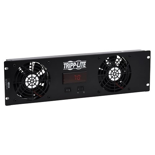 Tripp Lite SRFAN3UDCTEMP 3U Digital Temperature Sensor with 2x 12VDC Extra-Quiet Fans, Blanking Panel, LCD