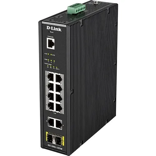 D-Link DIS-200G-12PSW 12-Port Gigabit Smart Managed Industrial PoE Switch-Wide Temp-240W PoE Budget