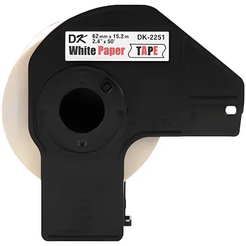 Brother DK-2251 Continuous Length Paper Tape, 2.4" x 50' (62mm x 15.2m), Black / Red on White