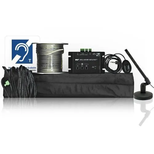 Williams AV DL 102 SY2 2A RMS Counter Loop Amplifier System with PLW 037 120' Loop Wire, PLM 001 Loop Mat and MIC 027 Shotgun Mic