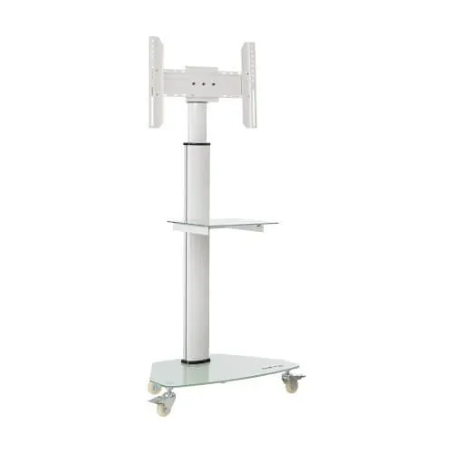 Eaton Tripp Lite DMCS3770SG75W Premier Rolling TV Cart for 37" to 70" Flat / Curved Displays, Height Adjustable from 65.7" to 84.6", Frosted Glass Base and Shelf, White