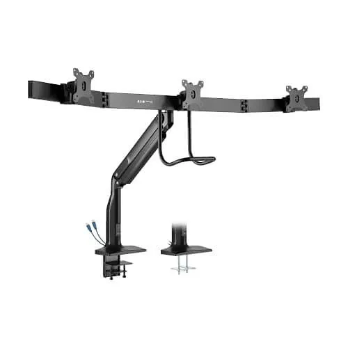 Eaton Tripp Lite DMPDT1732AM Safe-IT Precision-Placement Triple-Display Desk Clamp / Grommet with Premium Gas Spring Arm and Antimicrobial Tape for 17-32" Displays