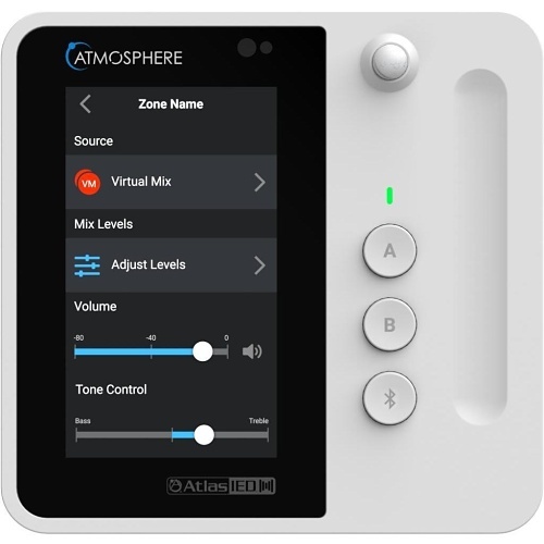 AtlasIED C-T4BT Atmosphere Wall Controller with Bluetooth Audio, 4.3" Programmable Touchscreen, 2-Gang, White