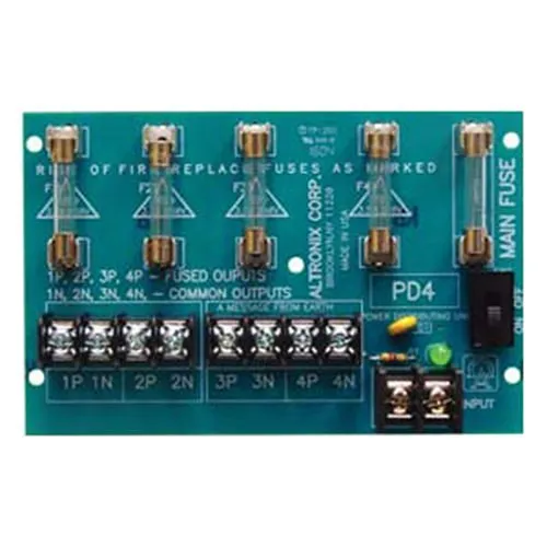 Altronix DP4 Power Distribution Module, Fused Outputs up to 48V AC/VDC, On/Off Switch, Includes ST3 and CLIP1 for DIN Rail Mounting