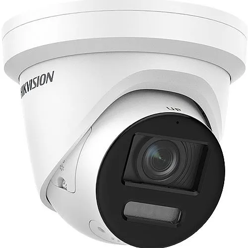 Hikvision DS-2CD2387G2-LSU/SL Performance Series ColorVu 8MP Outdoor Audio Alarm and Strobe Light Turret IP Camera, 4mm Fixed Lens, White