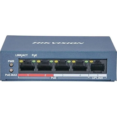 Hikvision DS-3E0105P-E/M(B) 4-Port Fast Ethernet Unmanaged PoE Switch, Up to 300m Long Range PoE Transmission