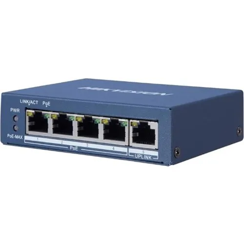 Hikvision DS-3E0505P-E 4-Port Unmanaged Gigabit PoE Switch, 10Gbps, Blue
