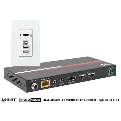 Hall EX-4KU USB and 4K HDMI with HDBaseT 2.0 Extension on Single Gang Wall-Plate