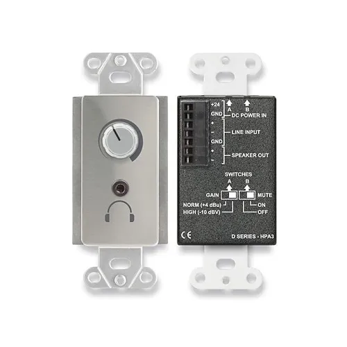 RDL DS-HPA3 Series 3.5W Wall-Mounted Audio Power and Headphone Amplifier, Stainless Steel