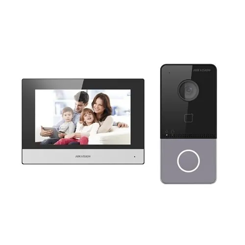 Hikvision DS-KIS600 Compact IP Kit with 7" Indoor Video Touch Screen Intercom Station and 2MP FHD WiFi Intercom Smart Doorbell Video Camera Door Bell
