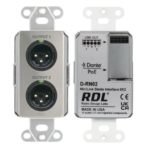 RDL DS-RN02 Wall-Mounted Mic / Line Dante Interface 0x2