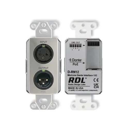 RDL DS-RN12 Wall-Mounted Bi-Directional Mic / Line Dante Interface 1x2