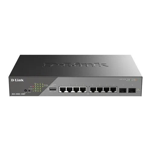 D-Link DSS-200G-10MP 10-Port Gigabit Smart Managed PoE+ Switch, 8 PoE+ Ports (130W ) and 2 SFP Ports