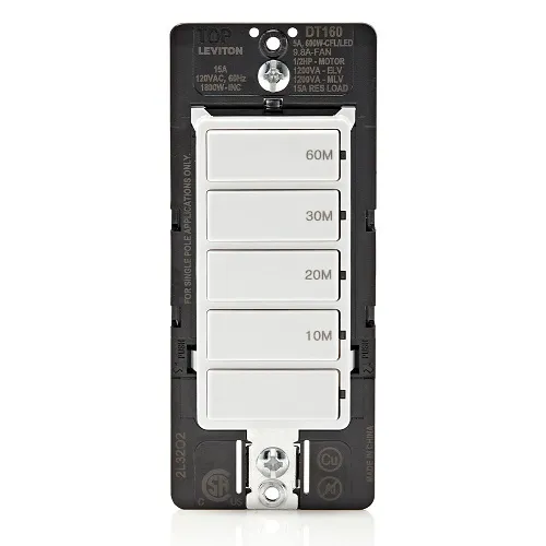 Leviton DT160-1LW 15A Single-Pole Decora Timer 5-Key 10/20/30/60 Minutes, White