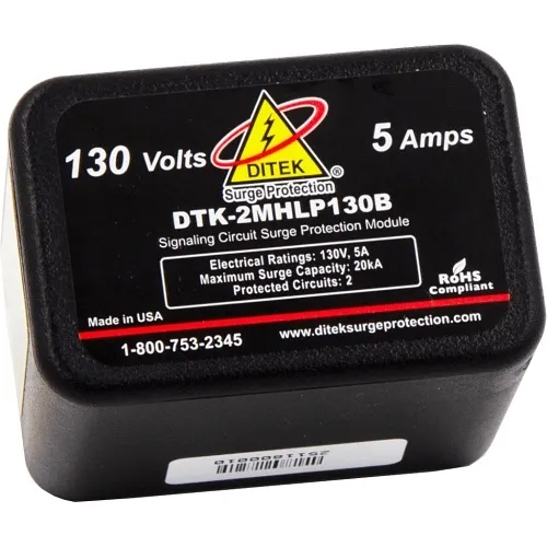 DITEK DTK-2MHLP130B 2-Pair Modular Surge Protector for Telecommunications, 130V