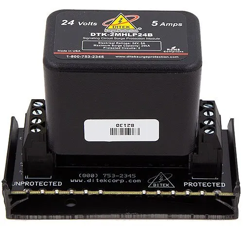 DITEK DTK-2MHLP24BWB Data and Signaling Circuit Surge Protector with Snap-Track Base for Two 24V Circuits