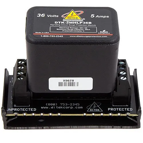 DITEK DTK-2MHLP36BWB Data and Signaling Circuit Modular Surge Protector with Snap-Track Base for 2 36V Circuits