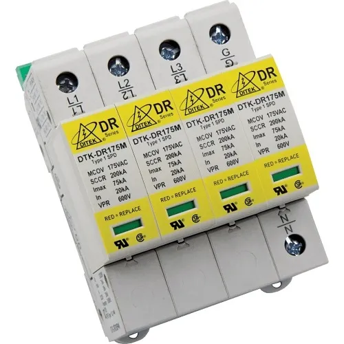 DITEK DTK-DR480P4HN Surge Protection 3-Phase Delta HL, including N-G Mode, DIN Rail SPD Type 1CA, UL1449, 240/480VAC
