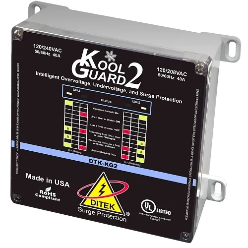 DITEK DTK-KG2 Kool Guard Series Intelligent Voltage Monitoring, 120/240VAC or 120/208VAC Split Phase Circuits up to 40A, UL Type 4X Polycarbonate Enclosure