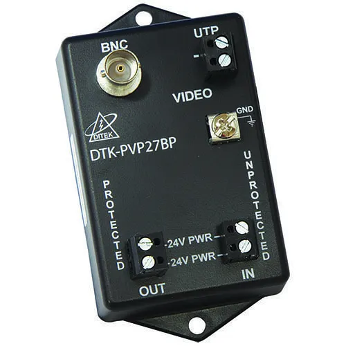 DITEK DTK-PVP27BP Fixed Camera Surge Protector for Coax, Amp, 12/24V circuit protects power feeds to camera