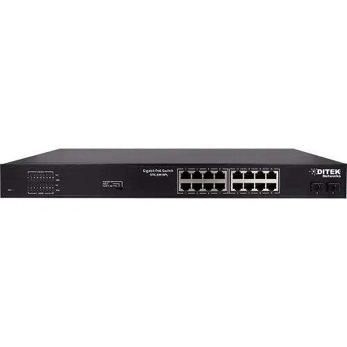 DITEK DTK-SW16PL 16-Port Gigabit Ethernet PoE+ Switch SFP Ports and LCD Screen passes