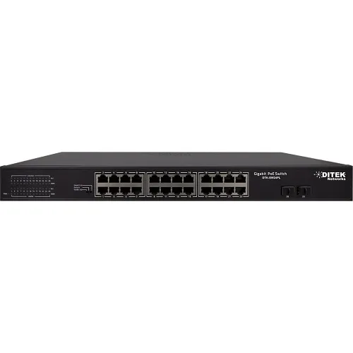 DITEK DTK-SW24PL 24-Port Gigabit Ethernet PoE+ Switch, SFP Ports and LCD Screen Passes