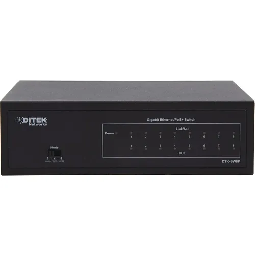 DITEK DTK-SW8P 8-Port Desktop Gigabit Ethernet PoE+ Switch, 60W, Black