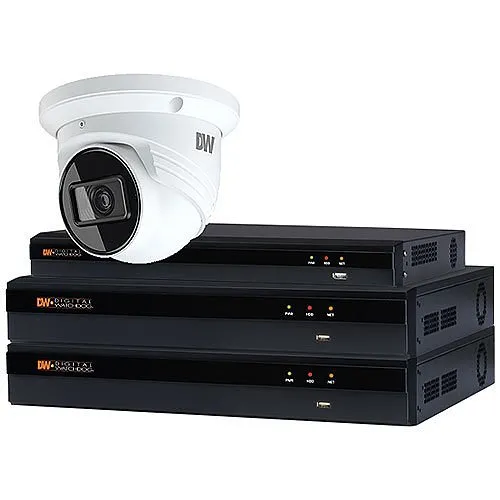 Digital Watchdog DW-VP9T9KIT24 Starter Kit, (1) VMAX IP Plus 2TB, (4) DWC-MT95WI28TW 5MP Turret IP Cameras, 2.8mm Fixed Lens, White