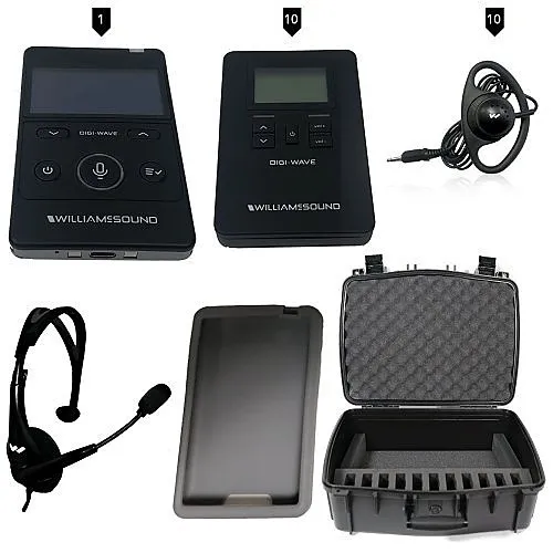 Williams AV DWS TGS 10 400 ALK Digi-Wave 400 Series Tour Guide System for 1-Guide and up to 10-Listeners, Alkaline Batteries