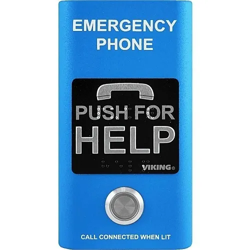 Viking E-1600-BL-IPEWP Compact VoIP Emergency Phone with Enhanced Weather Protection, 'PUSH FOR HELP' Text, Blue
