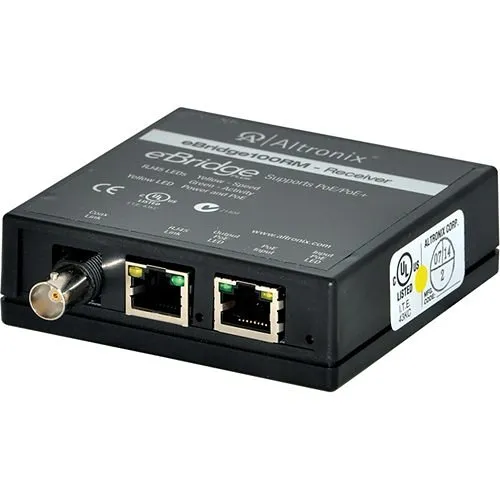 Altronix EBRIDGE100RM EoC or Long Range Ethernet Single-Port Receiver, 100Mbps, Passes PoE/PoE+, Requires Compatible Transceiver