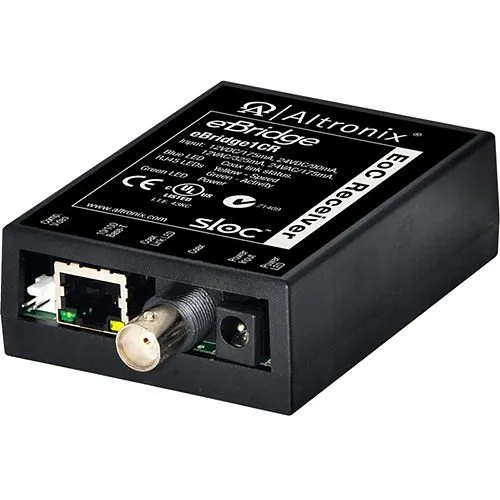 Altronix EBRIDGE1CR EoC Single-Port Receiver, 25Mbps, Passes Simultaneous Composite Video, 12/24VDC or 16/24VAC, Requires Compatible Transceiver