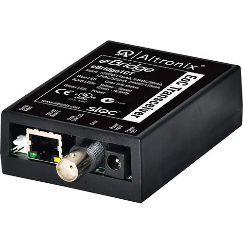 Altronix EBRIDGE1CT EoC Single-Port Transceiver, 25Mbps, Simultaneous Composite Video, 12/24VDC or 16/24VAC, Requires Compatible Receiver