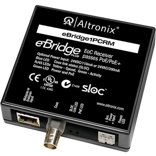 Altronix EBRIDGE1PCRM EoC Single-Port Receiver, 25Mbps, Passes PoE/PoE+, Requires Compatible Transceivers