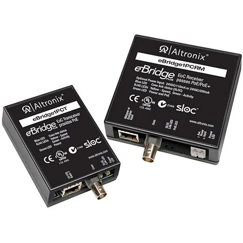 Altronix EBRIDGE1PCRMT EoC Single-Port Adapter Kit, 25Mbps, Passes PoE/PoE+, Includes Receiver and Transceiver