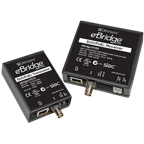 Altronix EBRIDGE1PCRTX EoC Single-Port Adapter Kit, 25Mbps, Generates PoE/PoE+, Receiver Requires 24/56VDC, Includes Receiver and Transceiver