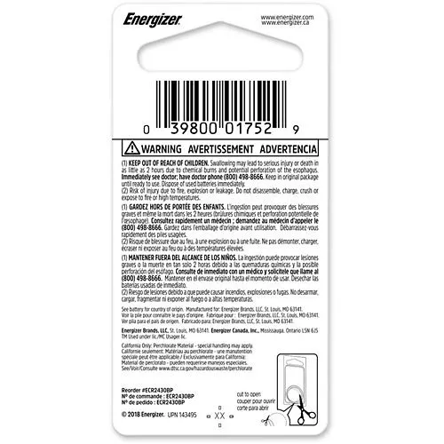 Energizer ECR2430BP 2430 3VDC Lithium Coin Battery, 1-Pack