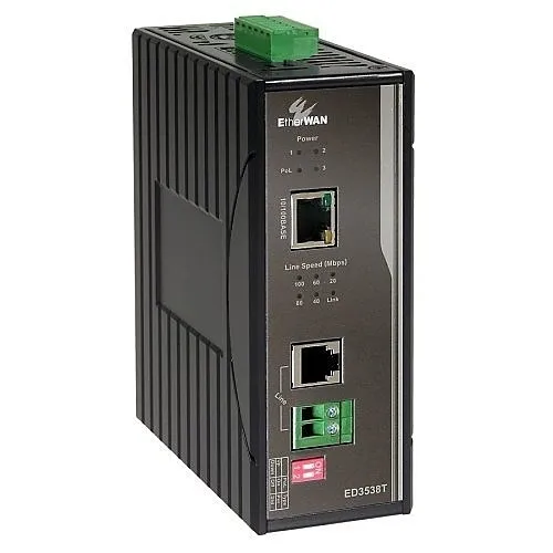 EtherWAN ED3538 Hardened PoL/PoE Ethernet Extender over Copper Wires, (1) ED3538T, (1) ED3538R