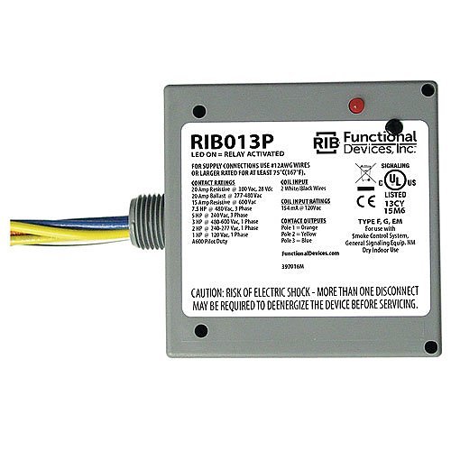 Functional Devices RIB013P Enclosed Power Relay 20A, 3PST-N/O with 120V AC Coil