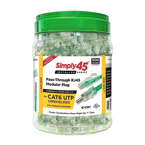 Simply45 S45-1605 CAT6 Pass-Through RJ45 Connectors, Green, 500-Pack