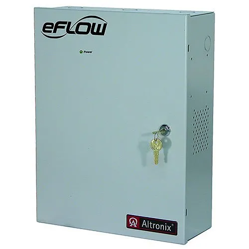 Altronix eFlow104NK8D Dual Output Power Supply Charger, PTC protected Auxiliary Class power-limited outputs, 12VDC up to 6A and/or 24VDC up to 10A (240W total power),120VAC, BC400 Enclosure