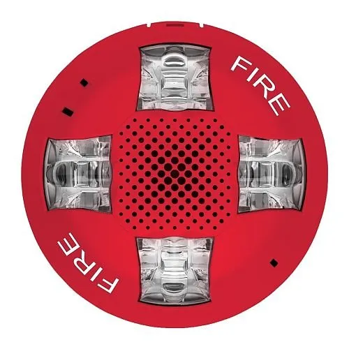 Edwards Signaling EGCSVRF Genesis Ceiling Speaker/Strobe, 15-115cd, Red, FIRE Marking. Room Side Wiring Plate Included
