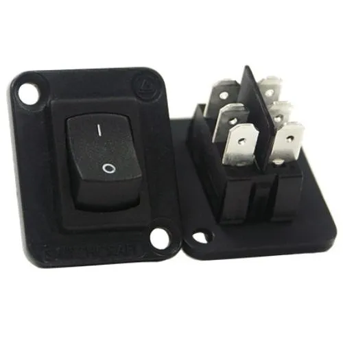 Switchcraft EHRRSLB EH Series Curved Rocker Switch, I/O, DPDT, Black Flange