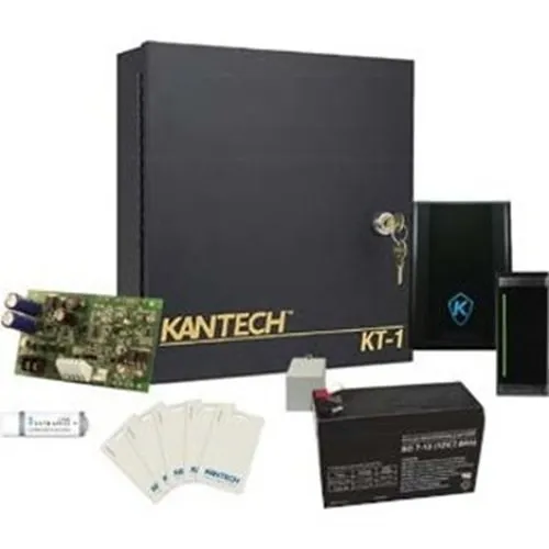Kantech EK-1M-MTSG Access Control Expansion Kit, 5-Piece, (1) KT-1-M Controller, (1) KT-SG-MT Reader, (1) KT-PTC1640UG Transformer, (1) KT-PS4085 12V DC Power Supply, (1) KT-BATT-12 Battery