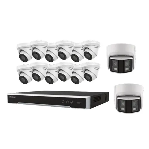 Hikvision EKI-K164T414 4MP PoE Kit, Includes (12) 4MP IR Camera, (1) 16-Channel 4K PoE NVR and (2) 4MP Panoramic AcuSense Fixed Turret Network Camera